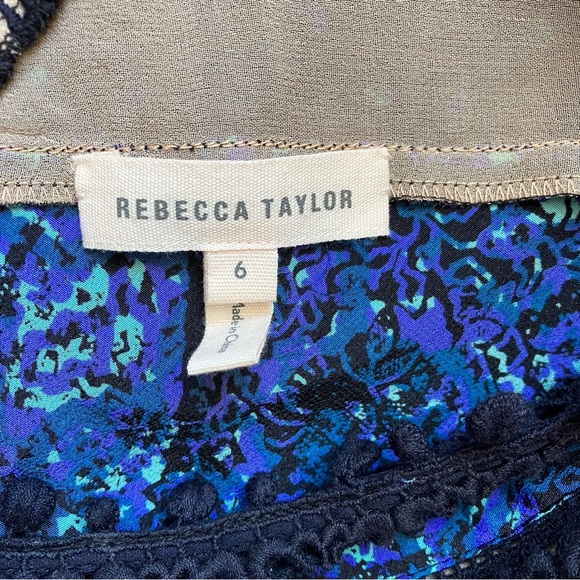 Rebecca Taylor Blue Long-Sleeve Paisley Cold-Shoulder Silk Lace Blouse size 6 - Picture 9 of 10